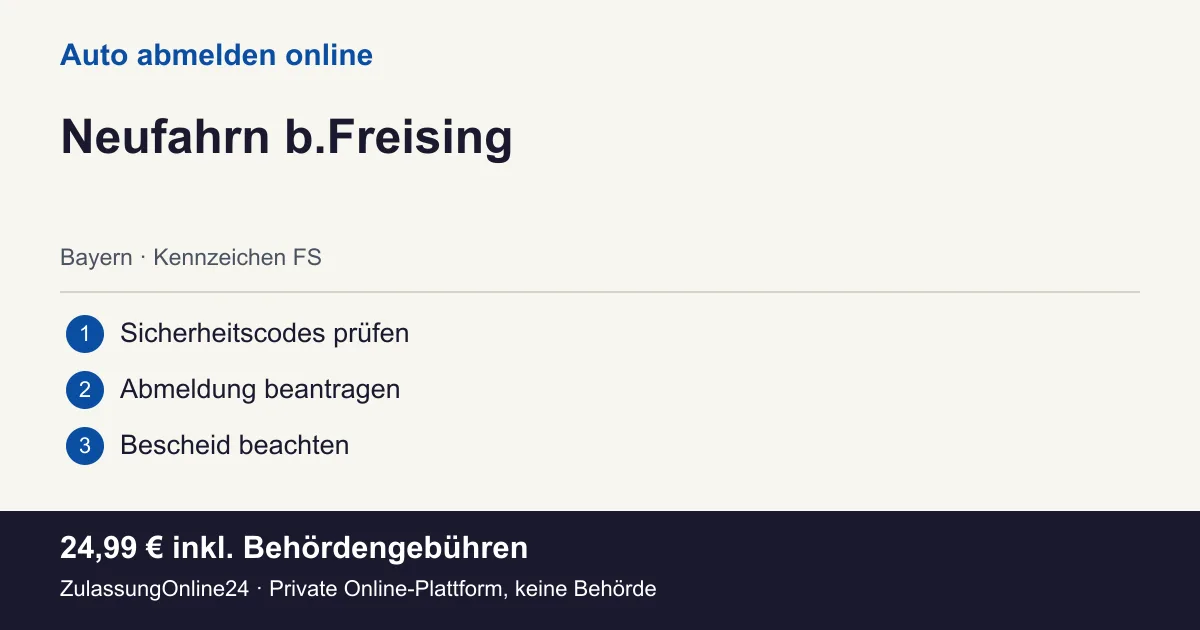 Auto abmelden: örtliche Einordnung für Neufahrn b.Freising und die drei Vorbereitungsschritte