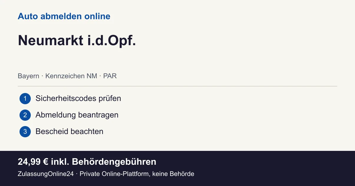 Auto abmelden: örtliche Einordnung für Neumarkt i.d.Opf. und die drei Vorbereitungsschritte