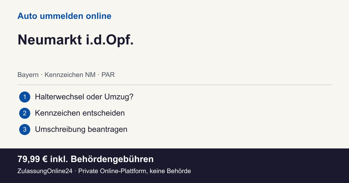 Auto ummelden: örtliche Einordnung für Neumarkt i.d.Opf. und die drei Vorbereitungsschritte