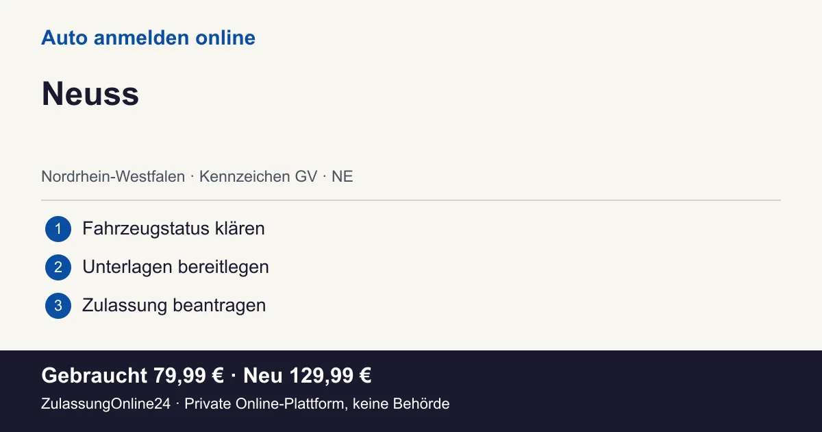 Auto anmelden: örtliche Einordnung für Neuss und die drei Vorbereitungsschritte