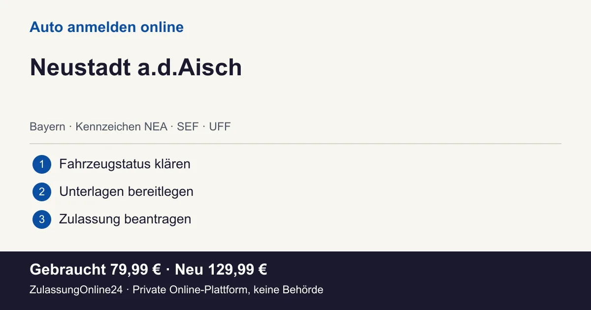 Auto anmelden: örtliche Einordnung für Neustadt a.d.Aisch und die drei Vorbereitungsschritte
