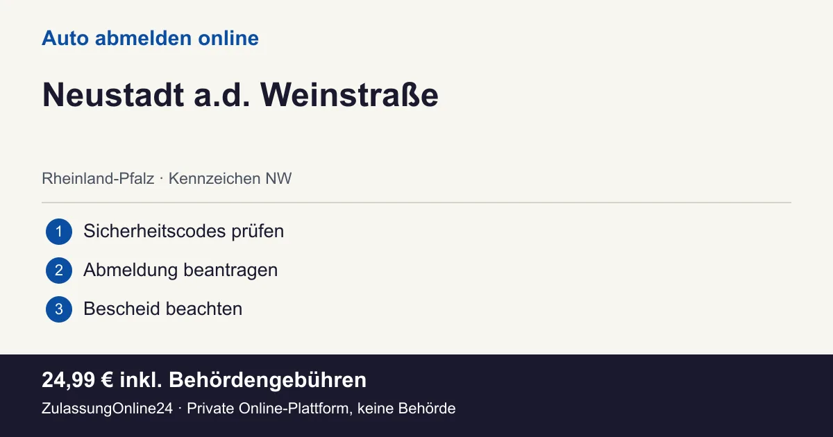 Auto abmelden: örtliche Einordnung für Neustadt a.d. Weinstraße und die drei Vorbereitungsschritte