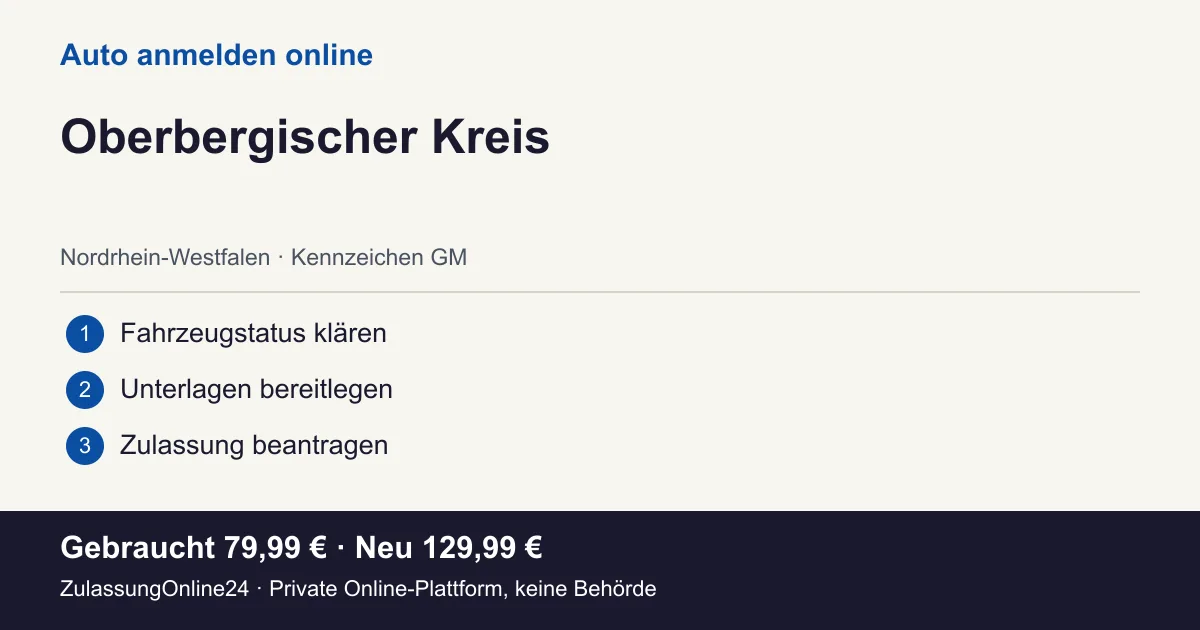 Auto anmelden: örtliche Einordnung für Oberbergischer Kreis und die drei Vorbereitungsschritte