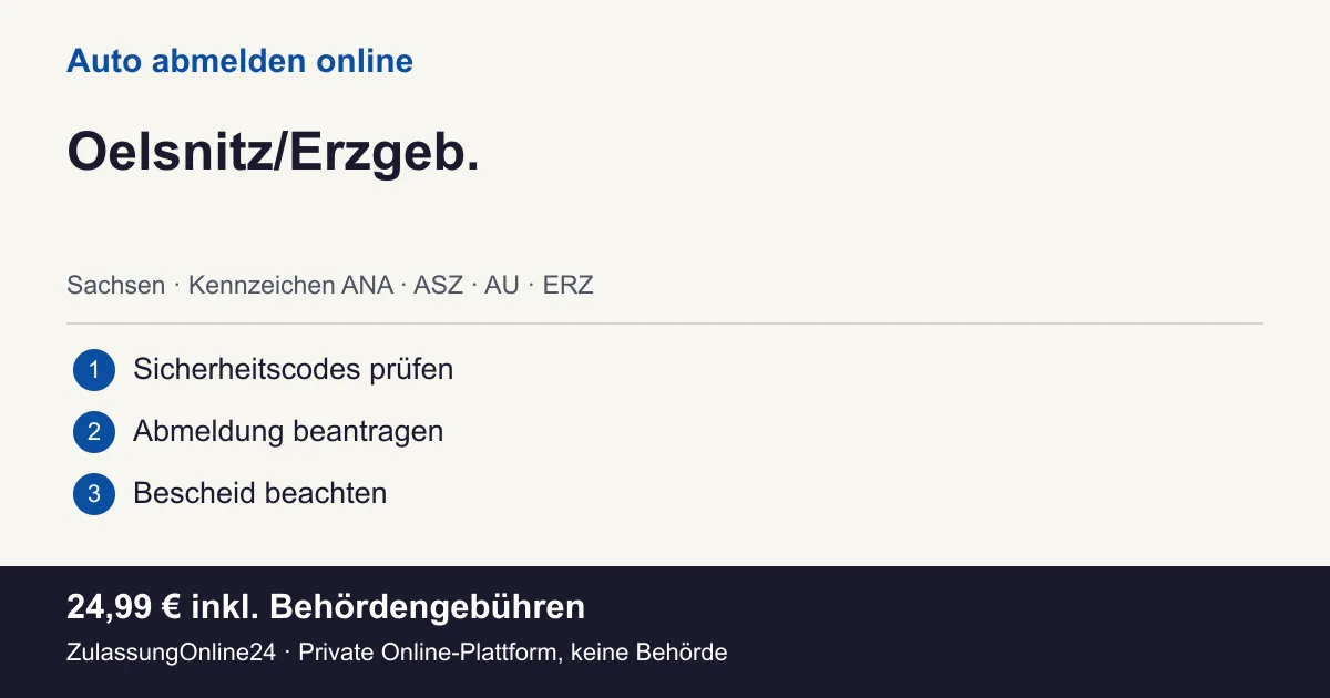 Auto abmelden: örtliche Einordnung für Oelsnitz/Erzgeb. und die drei Vorbereitungsschritte