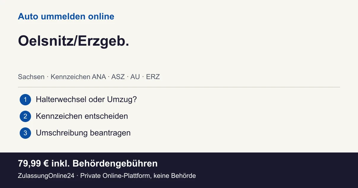 Auto ummelden: örtliche Einordnung für Oelsnitz/Erzgeb. und die drei Vorbereitungsschritte