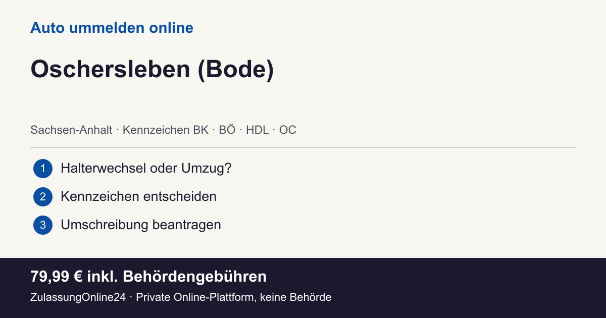Auto ummelden: örtliche Einordnung für Oschersleben (Bode) und die drei Vorbereitungsschritte