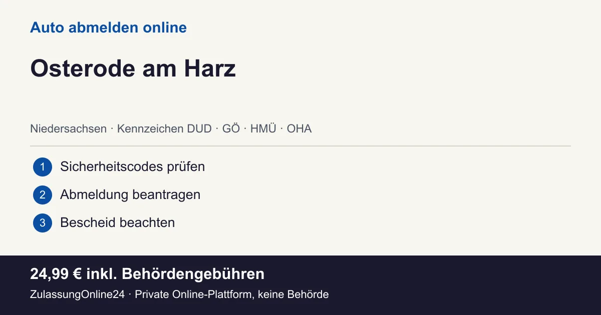 Auto abmelden: örtliche Einordnung für Osterode am Harz und die drei Vorbereitungsschritte