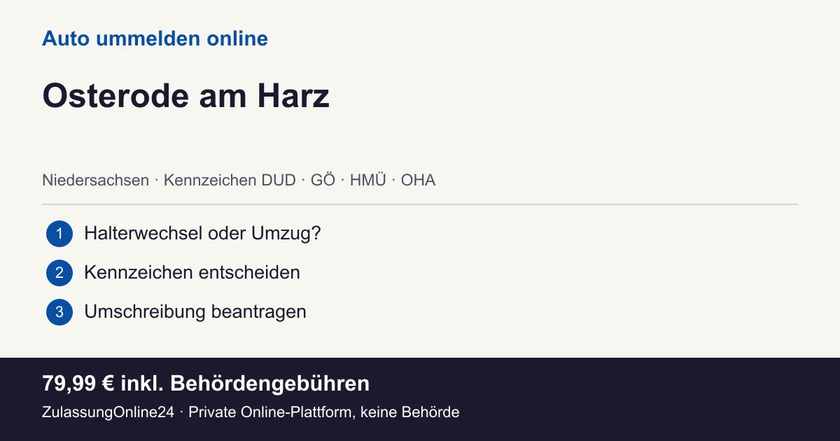 Auto ummelden: örtliche Einordnung für Osterode am Harz und die drei Vorbereitungsschritte