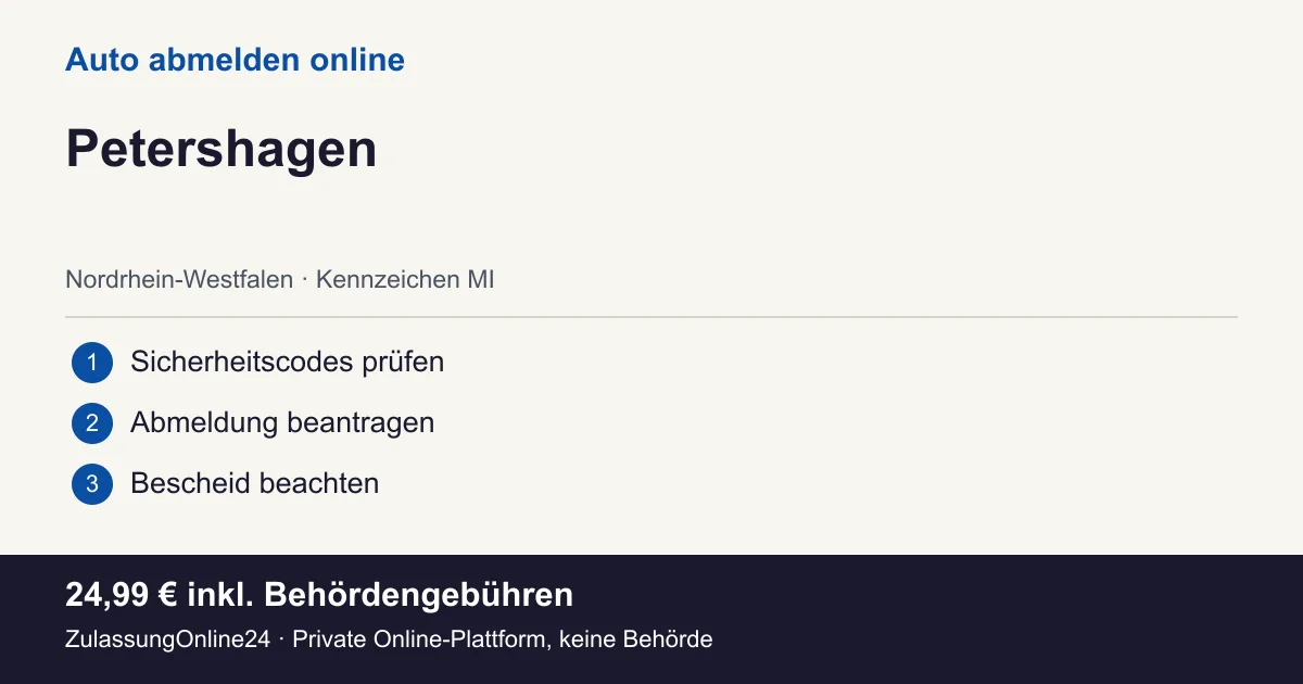 Auto abmelden: örtliche Einordnung für Petershagen und die drei Vorbereitungsschritte