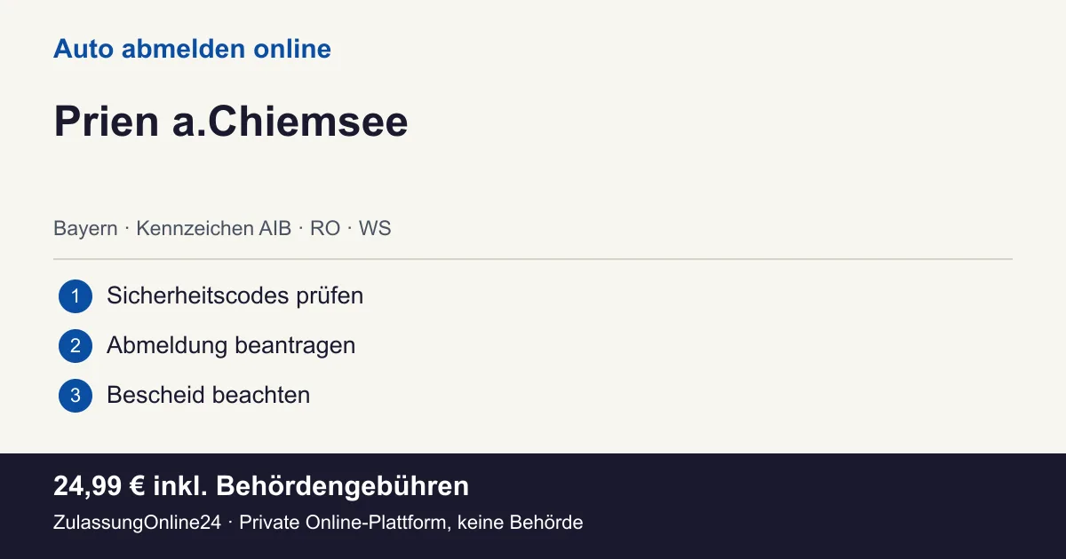 Auto abmelden: örtliche Einordnung für Prien a.Chiemsee und die drei Vorbereitungsschritte