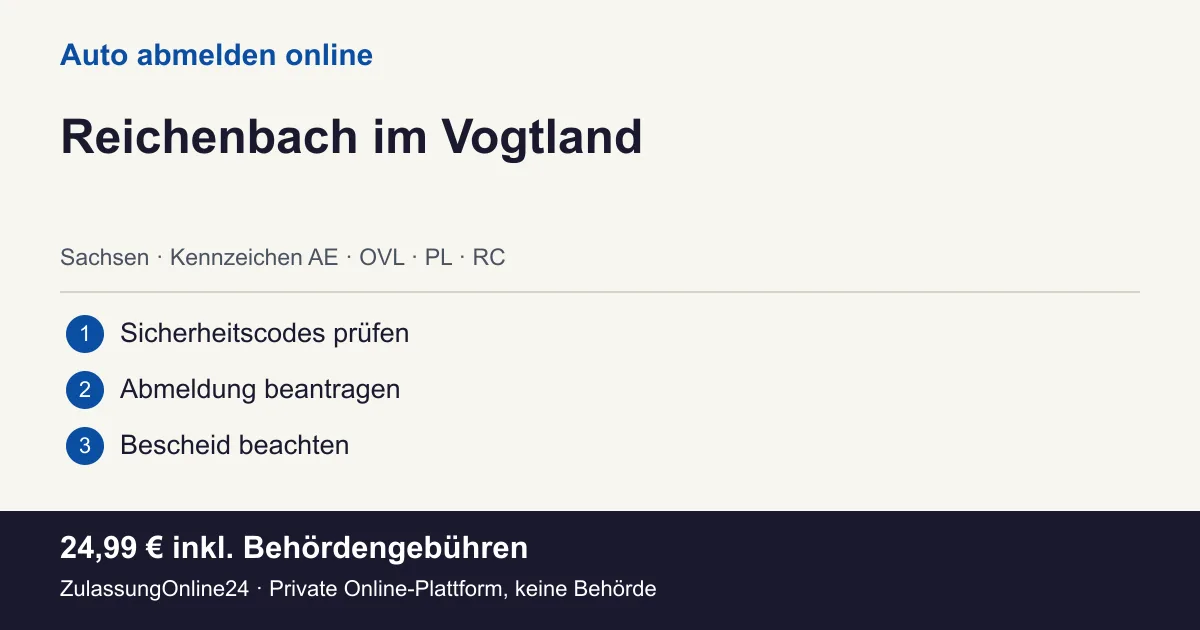 Auto abmelden: örtliche Einordnung für Reichenbach im Vogtland und die drei Vorbereitungsschritte