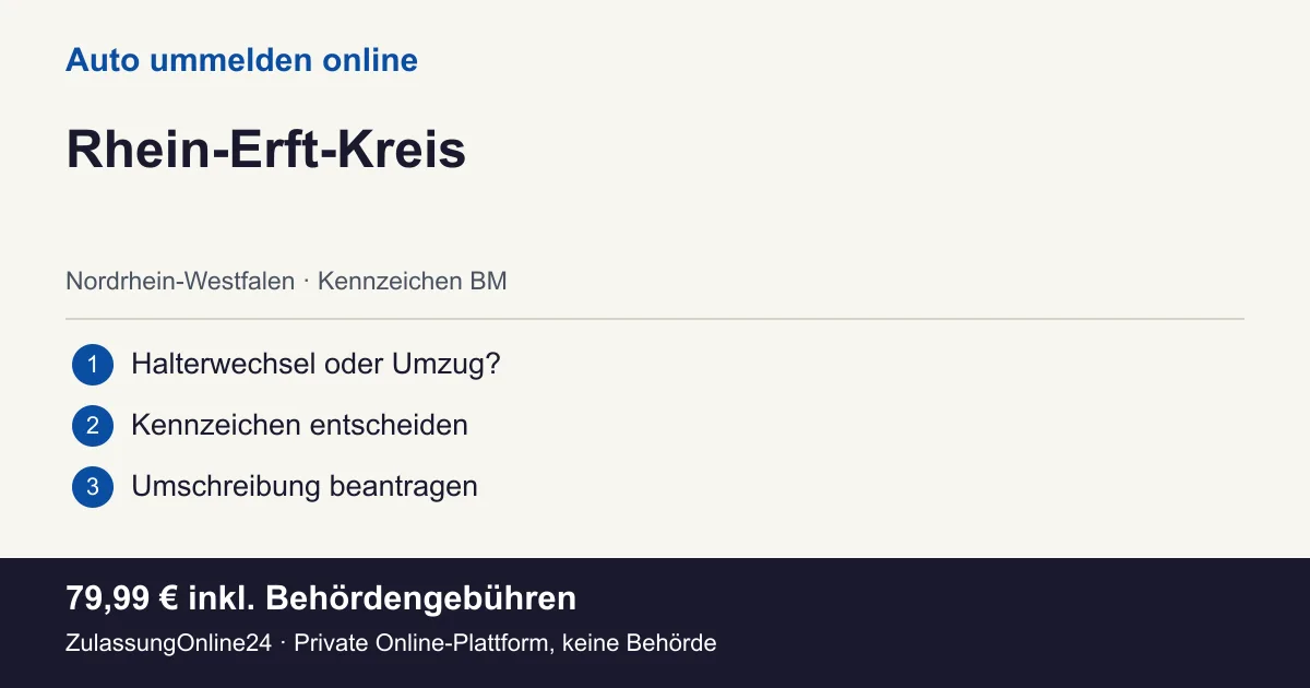 Auto ummelden: örtliche Einordnung für Rhein-Erft-Kreis und die drei Vorbereitungsschritte
