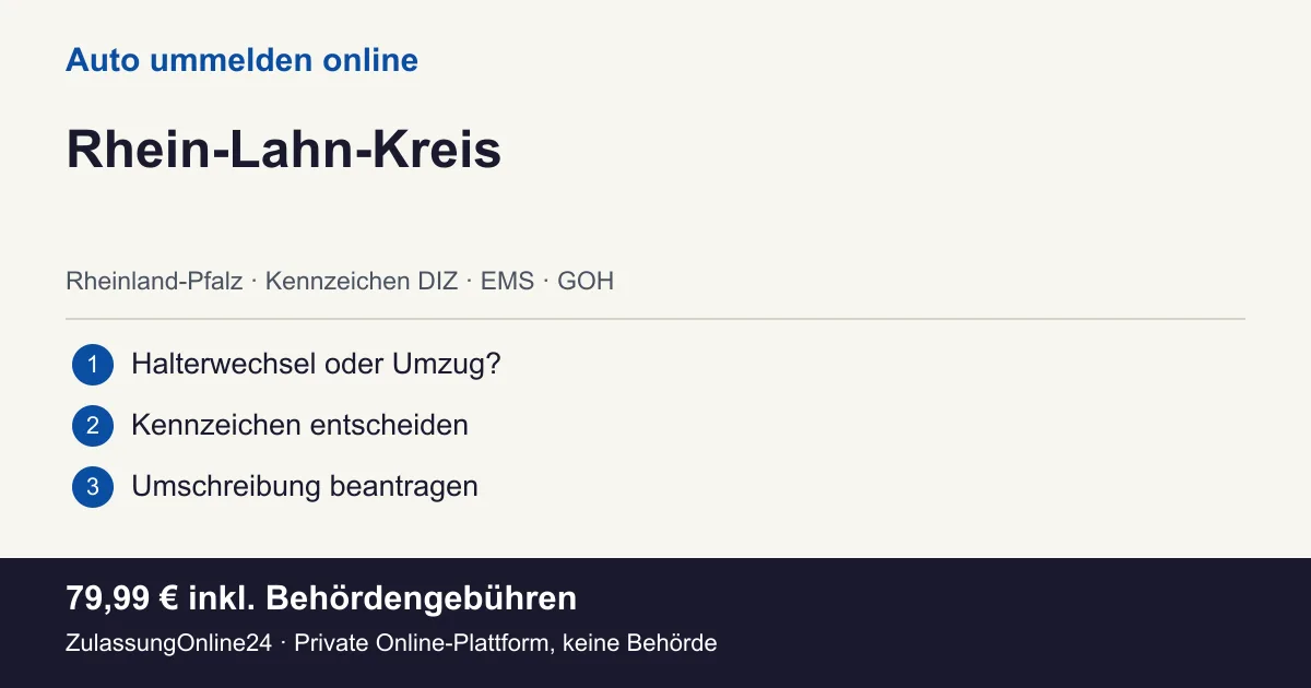 Auto ummelden: örtliche Einordnung für Rhein-Lahn-Kreis und die drei Vorbereitungsschritte