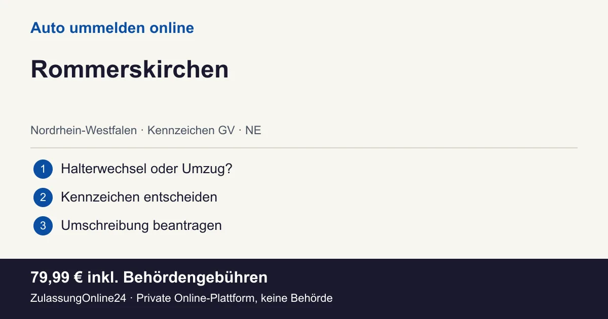 Auto ummelden: örtliche Einordnung für Rommerskirchen und die drei Vorbereitungsschritte
