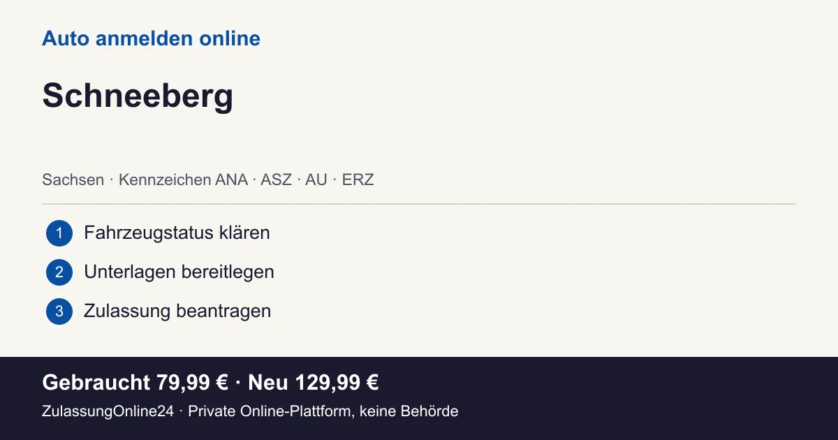 Auto anmelden: örtliche Einordnung für Schneeberg und die drei Vorbereitungsschritte