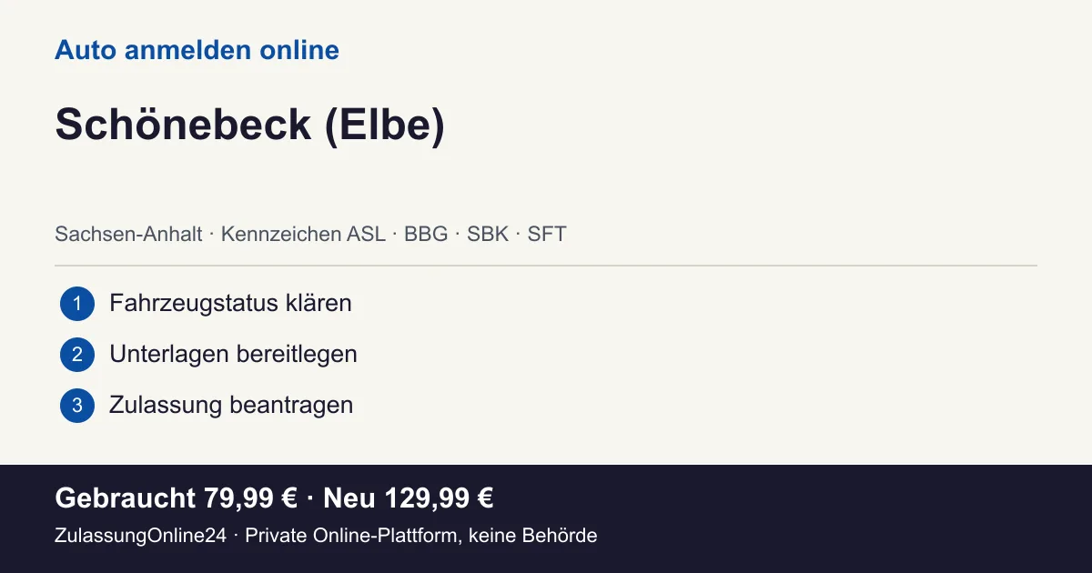 Auto anmelden: örtliche Einordnung für Schönebeck (Elbe) und die drei Vorbereitungsschritte