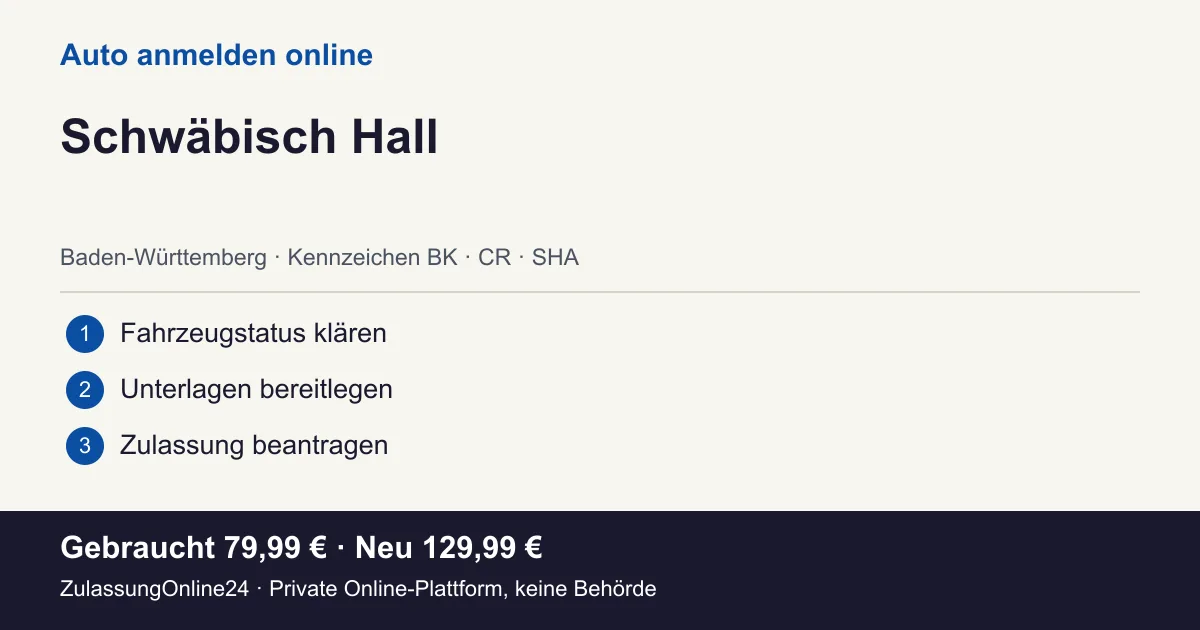 Auto anmelden: örtliche Einordnung für Schwäbisch Hall und die drei Vorbereitungsschritte