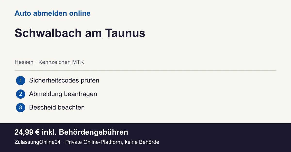 Auto abmelden: örtliche Einordnung für Schwalbach am Taunus und die drei Vorbereitungsschritte
