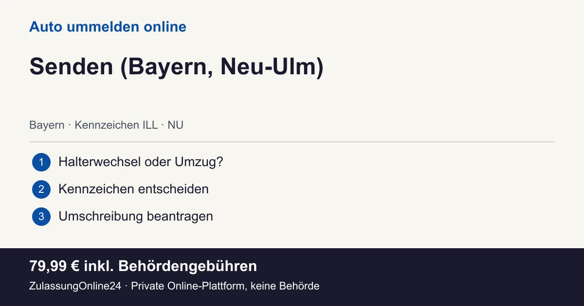 Auto ummelden: örtliche Einordnung für Senden (Bayern, Neu-Ulm) und die drei Vorbereitungsschritte