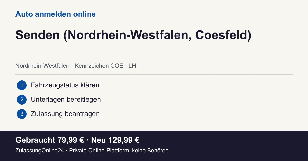 Auto anmelden: örtliche Einordnung für Senden (Nordrhein-Westfalen, Coesfeld) und die drei Vorbereitungsschritte
