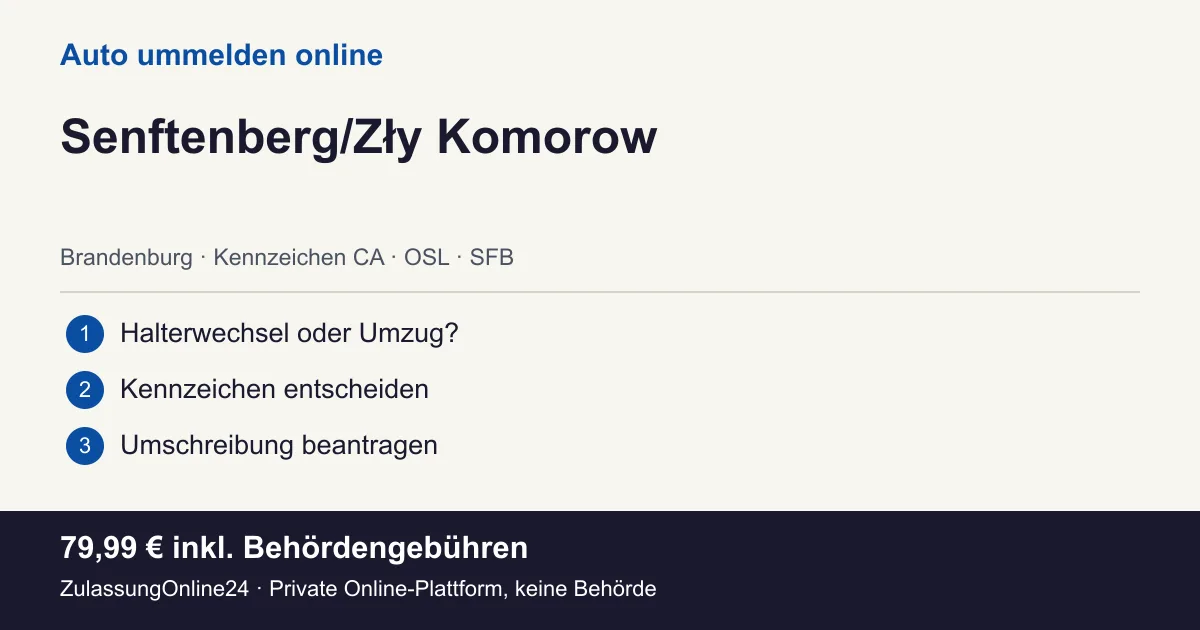 Auto ummelden: örtliche Einordnung für Senftenberg/Zły Komorow und die drei Vorbereitungsschritte