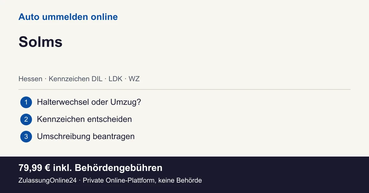 Auto ummelden: örtliche Einordnung für Solms und die drei Vorbereitungsschritte
