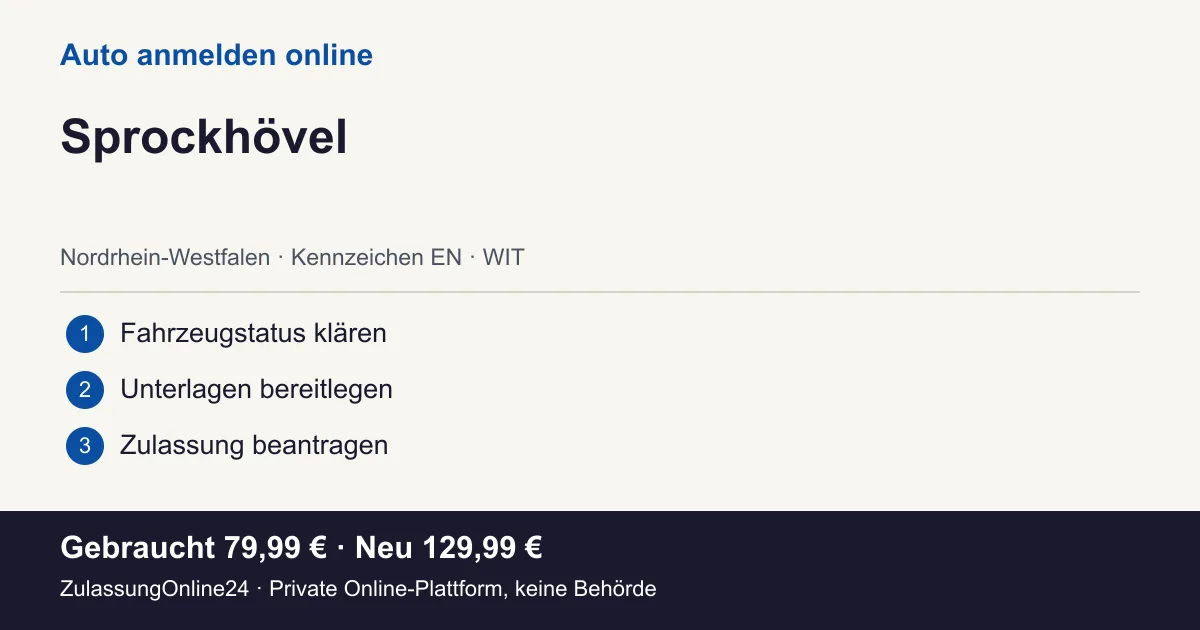 Auto anmelden: örtliche Einordnung für Sprockhövel und die drei Vorbereitungsschritte