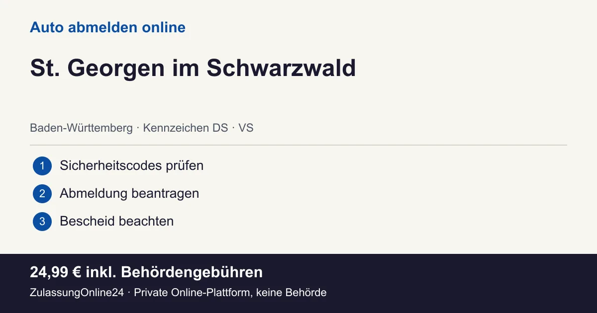 Auto abmelden: örtliche Einordnung für St. Georgen im Schwarzwald und die drei Vorbereitungsschritte