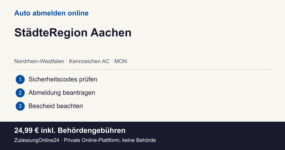Auto abmelden: örtliche Einordnung für StädteRegion Aachen und die drei Vorbereitungsschritte