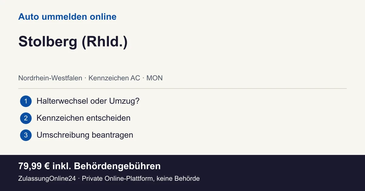 Auto ummelden: örtliche Einordnung für Stolberg (Rhld.) und die drei Vorbereitungsschritte