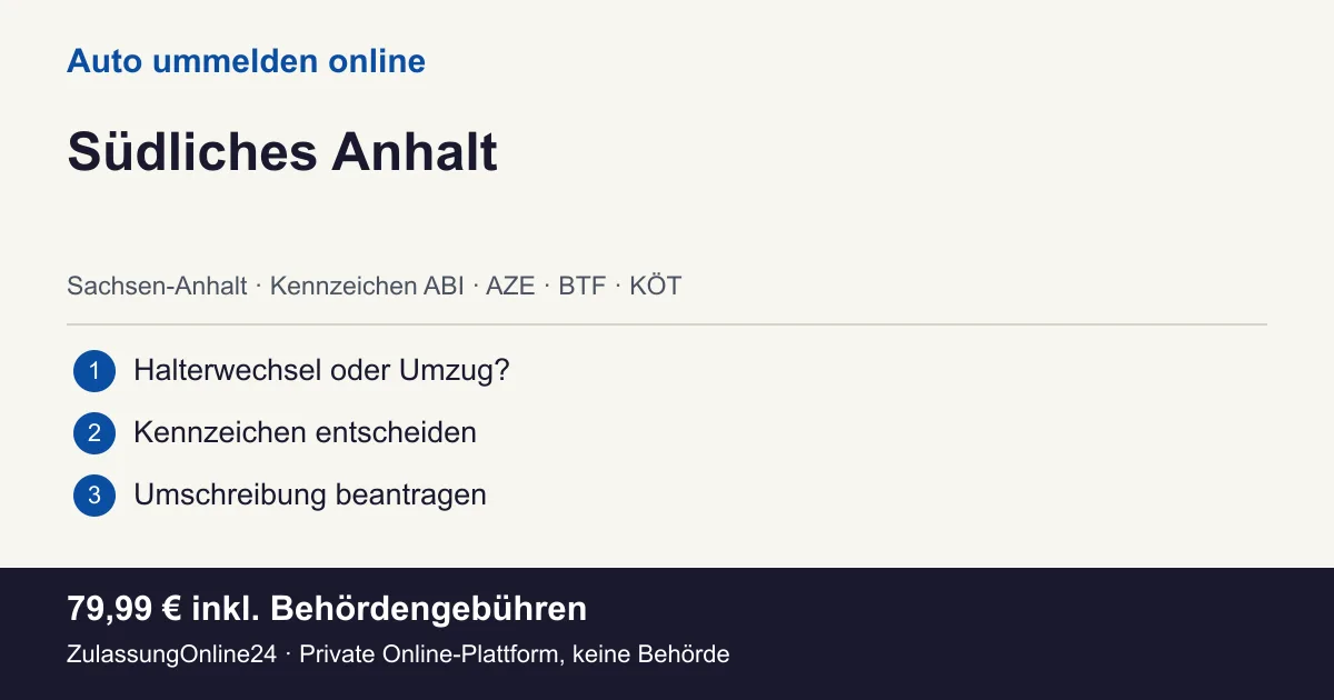 Auto ummelden: örtliche Einordnung für Südliches Anhalt und die drei Vorbereitungsschritte