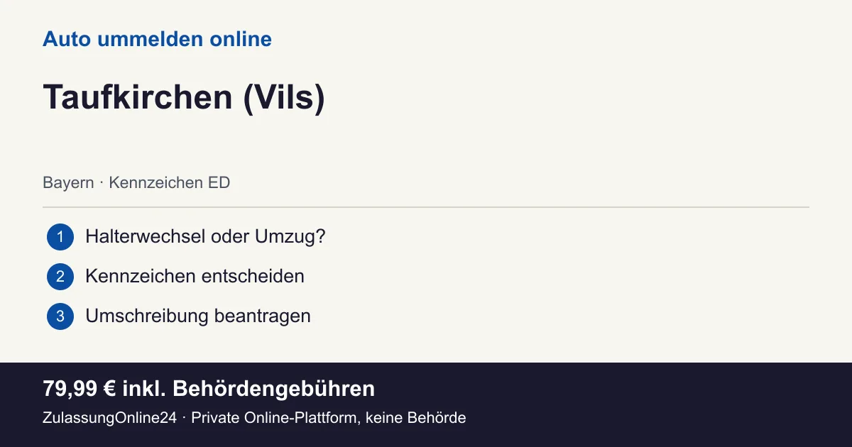 Auto ummelden: örtliche Einordnung für Taufkirchen (Vils) und die drei Vorbereitungsschritte