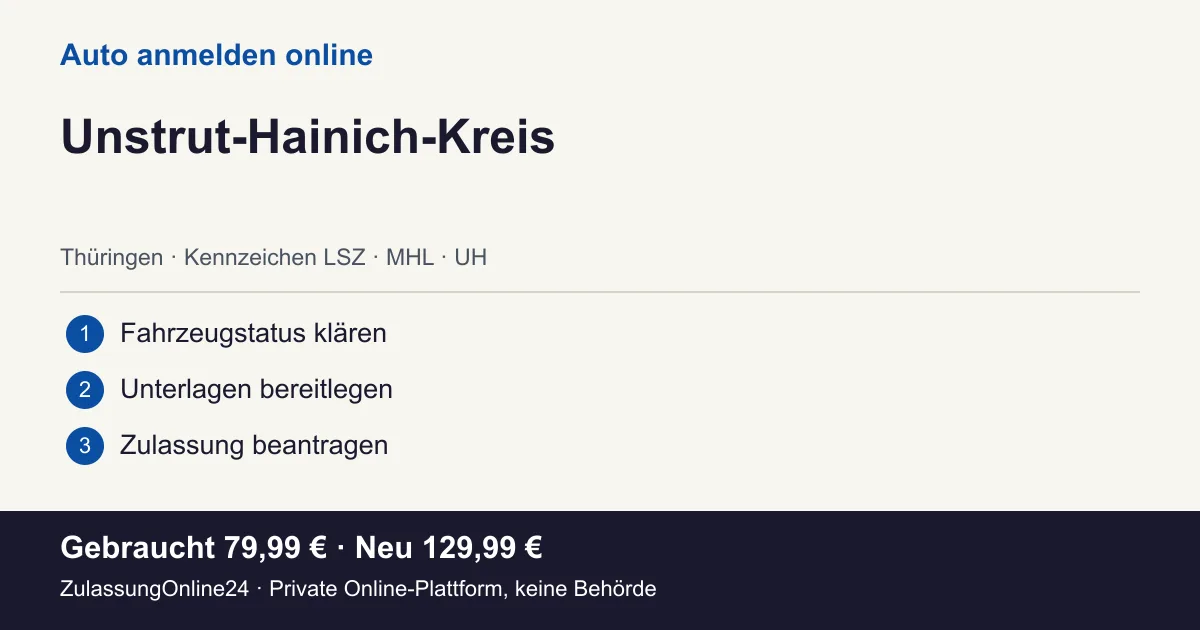 Auto anmelden: örtliche Einordnung für Unstrut-Hainich-Kreis und die drei Vorbereitungsschritte