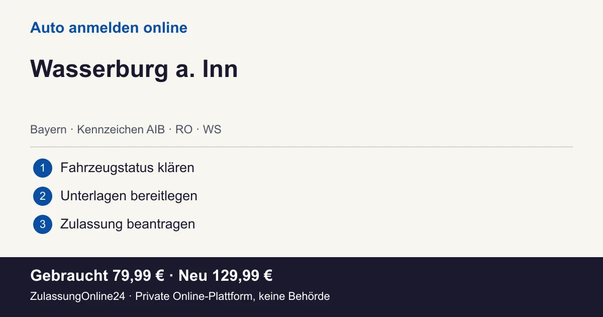 Auto anmelden: örtliche Einordnung für Wasserburg a. Inn und die drei Vorbereitungsschritte