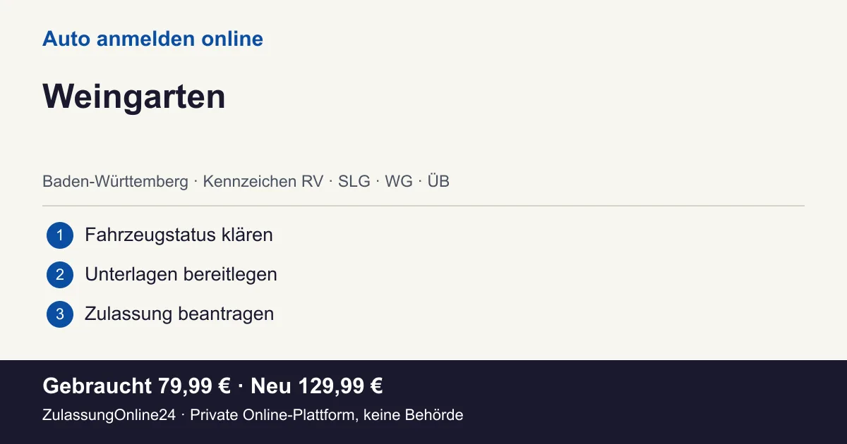 Auto anmelden: örtliche Einordnung für Weingarten und die drei Vorbereitungsschritte