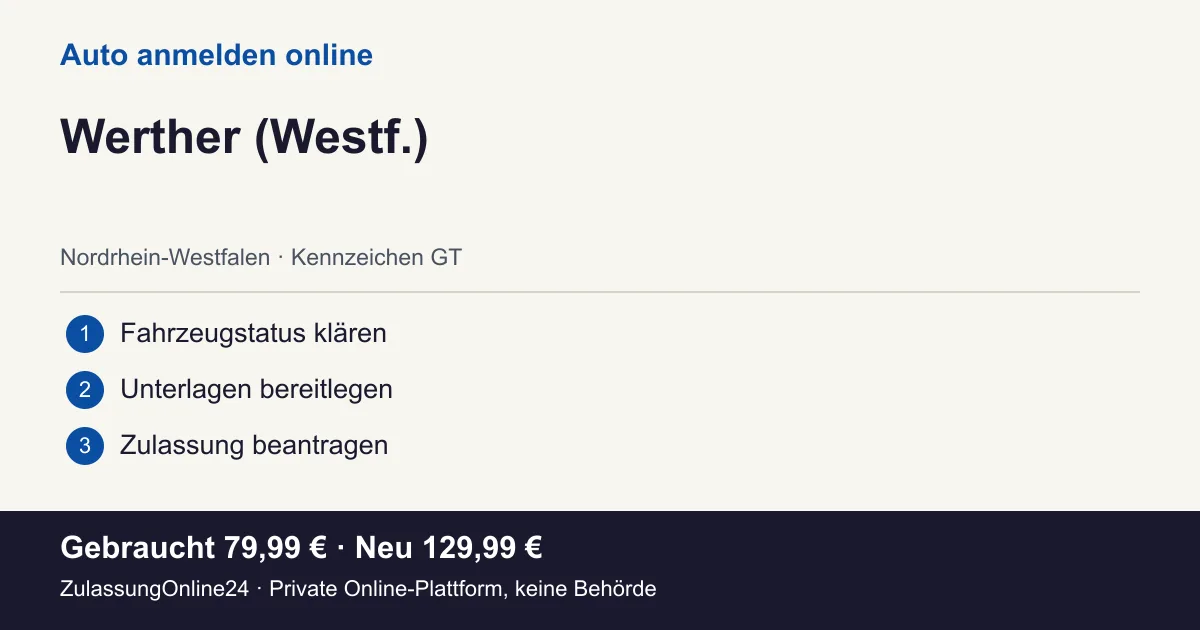 Auto anmelden: örtliche Einordnung für Werther (Westf.) und die drei Vorbereitungsschritte