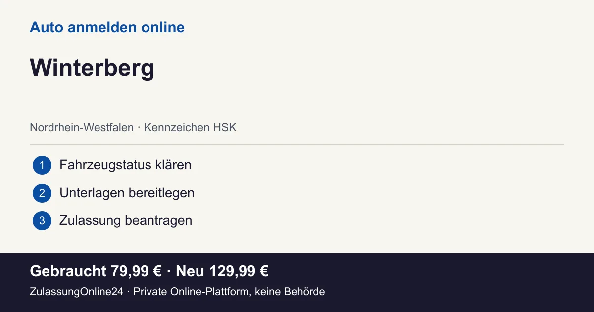 Auto anmelden: örtliche Einordnung für Winterberg und die drei Vorbereitungsschritte