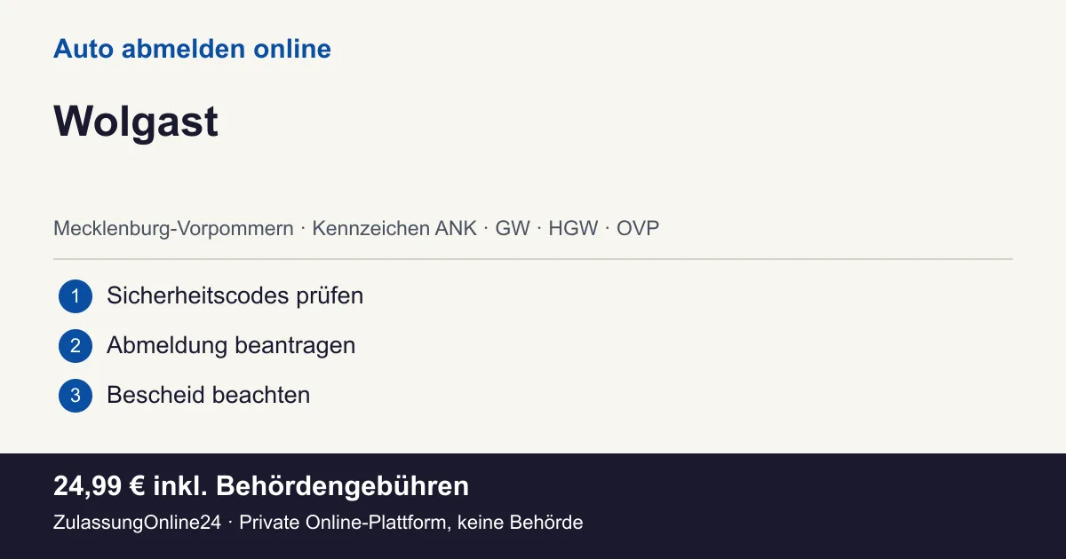 Auto abmelden: örtliche Einordnung für Wolgast und die drei Vorbereitungsschritte
