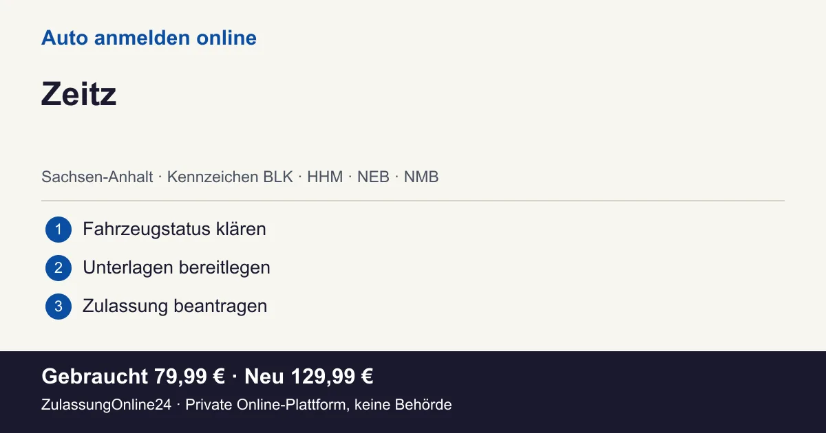 Auto anmelden: örtliche Einordnung für Zeitz und die drei Vorbereitungsschritte