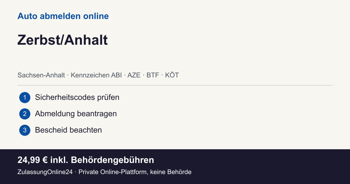 Auto abmelden: örtliche Einordnung für Zerbst/Anhalt und die drei Vorbereitungsschritte