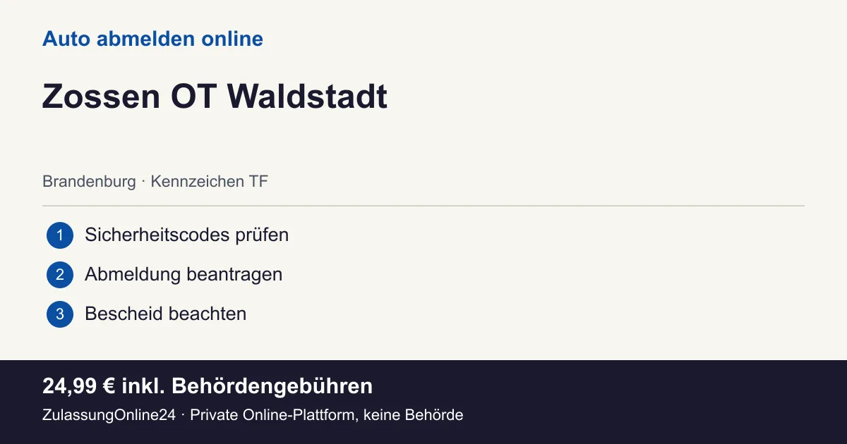 Auto abmelden: örtliche Einordnung für Zossen OT Waldstadt und die drei Vorbereitungsschritte