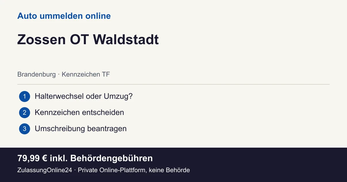 Auto ummelden: örtliche Einordnung für Zossen OT Waldstadt und die drei Vorbereitungsschritte